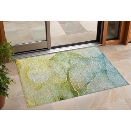 Homeroots 3' X 5' Green Abstract Washable Non Skid Indoor Outdoor Area Rug 559805