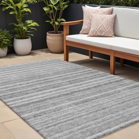 Homeroots 9' X 12' Gray Silver And Charcoal Striped Washable Indoor Outdoor Area Rug 577785