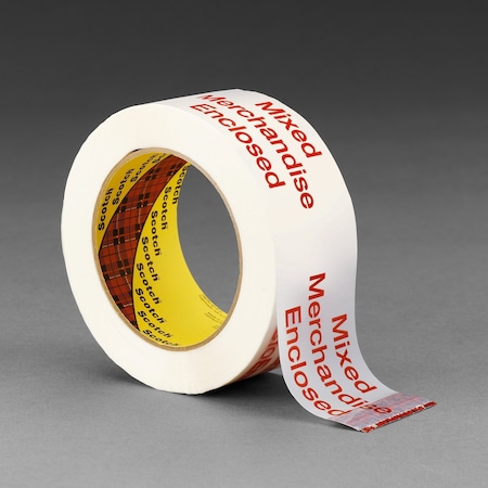 Scotch Preprinted Packing Tape, 1.8 mil Thick, 1.87 in W x 109 yd L, 3 in Core Dia., White, 36 PK 3775