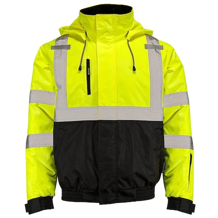 Dome75 Hi-Vis Bomber Jacket, Polyester, Class ANSI/ISEA 107-2020 Class 3 Type R, HiVis Yellow/Black Bottom DJB3832