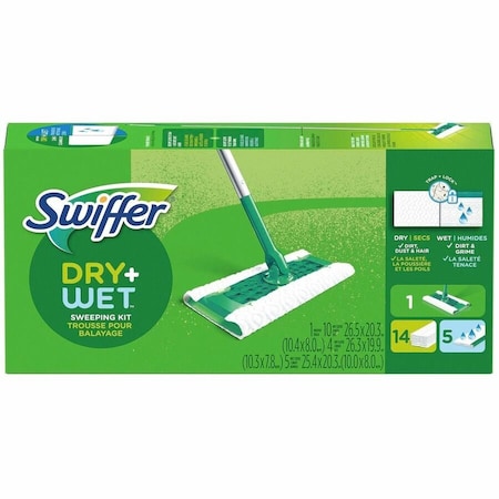 Swiffer Sweeper Mop, 10 x 4.8 White Cloth Head, 46 in. Silver/Green Aluminum/Plastic Handle 49947