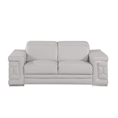 Homeroots 73in Light Gray and Silver Leather Reclining Loveseat 720578