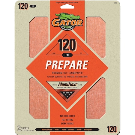 Gator Finishing Ez123 9X11 Sanding Sheet 120# 3PK 7263