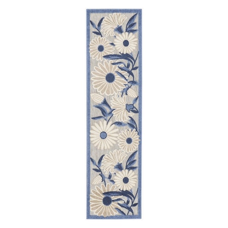 Homeroots 12' Blue And Gray Floral Indoor Outdoor Runner Rug 545017