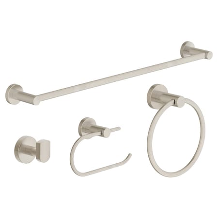 Symmons Dia 4 Piece Bath Hardware Set with Toilet Paper Holder, Robe Hook, Towel Ring, 18 in. Towel Bar 35AC4BUNDLESTN