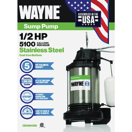 Wayne 1/2 HP Stainless Steel Sump Pump CDU800SS
