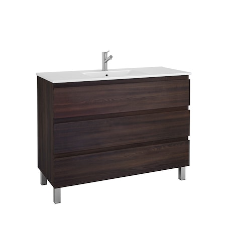 Homeroots 48" Dark Brown Wood Freestanding Bathroom Vanity With White Sink And Three Drawers 624169
