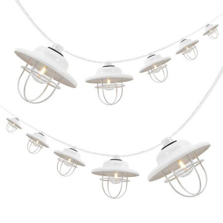 Jonathan Y 10-Light Indoor/Outdoor 10 ft. Rustic Farmhouse LED G40 Metal Cage Shade String Lights, White JYL8703B