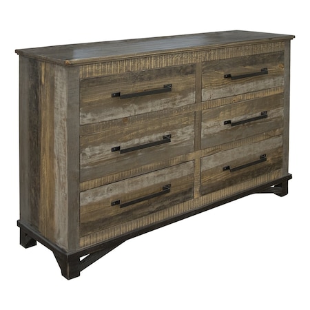 Homeroots 62" Brown Solid Wood Six Drawer Double Dresser 524537