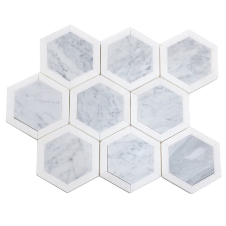 Apollo Tile Gray 11x12 Bianco Carrara, Thassos Marble Polished Floor and Wall Mosaic Tile 4.34 sqft/case, 5PK APLDC88G27A