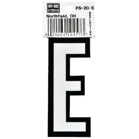 Hy-Ko Reflective Letter, Character: E, 3-1/4 in H Character, Black/White Character, Vinyl PS-20/E