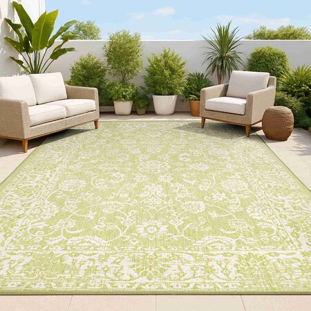 Jonathan Y Tela Bohemian Textured Weave Floral Green/Cream 9 ft. x 12 ft. Indoor/Outdoor Area Rug SMB100D-9
