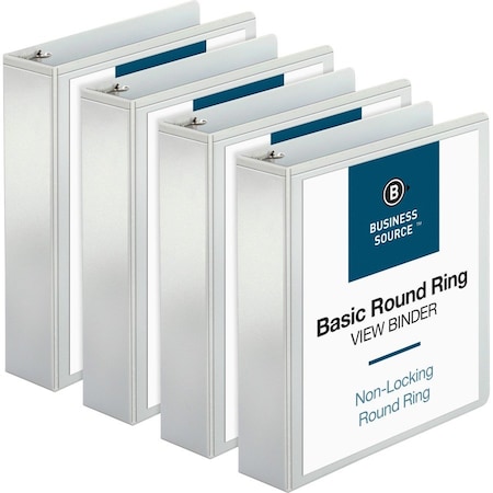 Business Source Roundring View Binder, White, 4PK BSN09957BD