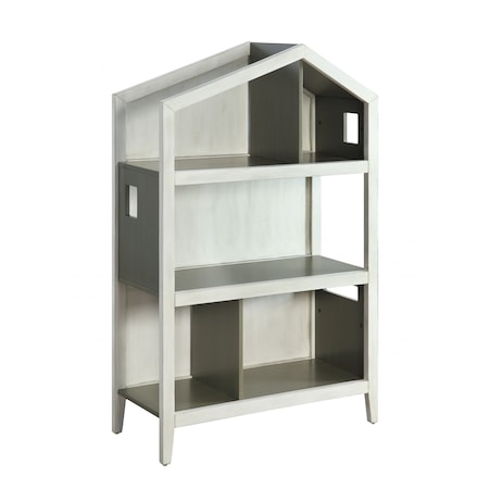 Homeroots 50" Gray Solid and Manufactured Wood and Solid Wood Three Tier Double Bookcase 347522