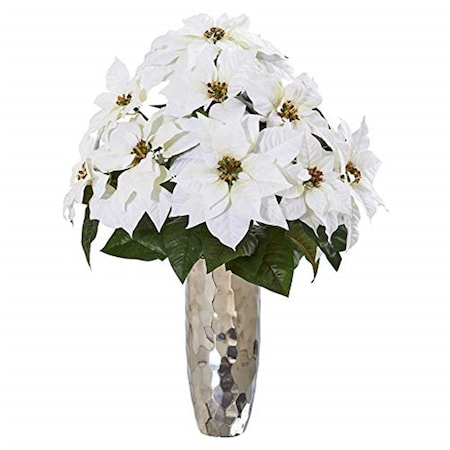 Dare2Decor Poinsettia Artificial Arrangement in Silver Cylinder Vase DA3085581