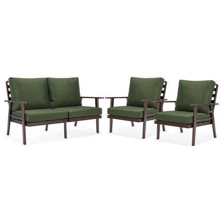 Leisuremod Walbrooke 3-Piece Outdoor Patio Set, Brown Aluminum Frame & Removable Cushions, Green WBR-57-31G