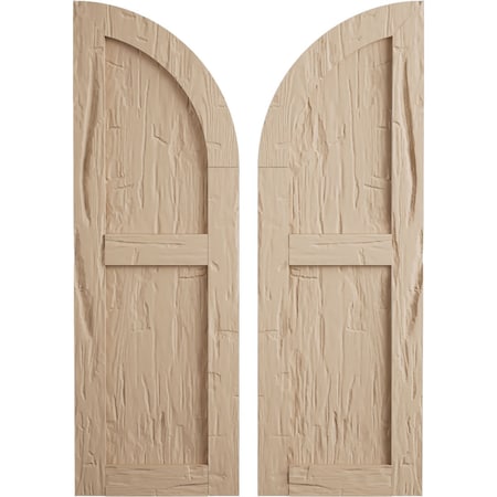 Ekena Millwork Hand Hewn 2 Equal Flat Panel w/Quarter Round Arch Top Faux Wood Shutters, 12W x 48H, 36 Low Side, PR SHUFPQ12X48HHPR