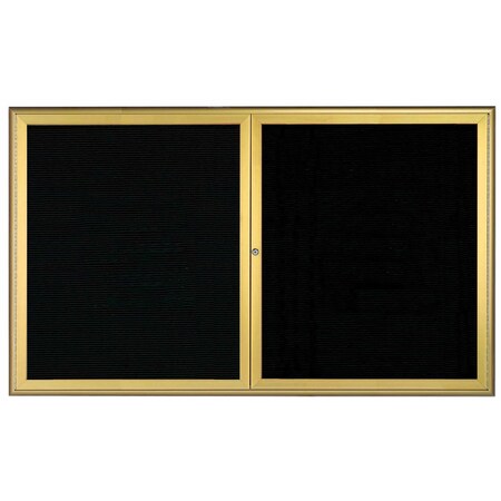 Aarco Enclosed Directory w/ Aluminum Waterfall Style Frame, Gold, Black Felt, 36''Hx60''W, 2 Door Unit WFD3660G