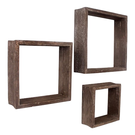 Homeroots Set of Three Espresso Wood Square Hanging Dimensional Sculpture, 3PK 380350