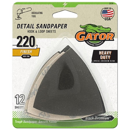 Gator Finishing Oscillating Hook & Loop Detail Sandpaper, 220 Grit, 12PK 3774