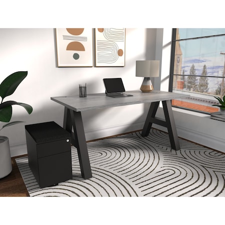 We'Re It A-Frame Writing Desk W/ Storage, 30 in D X 30 in H, 60 in W X Laminate, Gray Oak Top; Black Frame AF6030-PED-GO