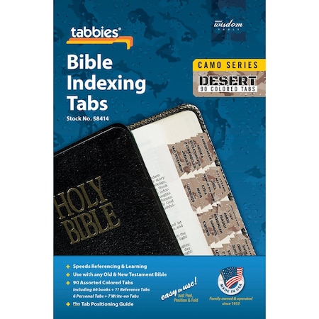Tabbies BIBLE INDEXING TABS - CAMO SERIES - OT & NT, 90 DESERT TABS, 1"L - 1/4" EXT, 10 PKS/BX, 10PK 58414
