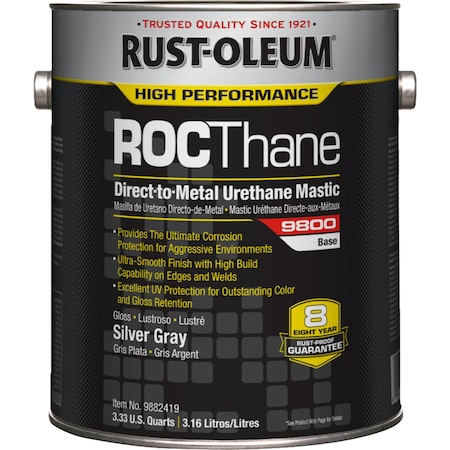 Rust-Oleum Finish, Silver Gray, Urethane Mastic 9882419