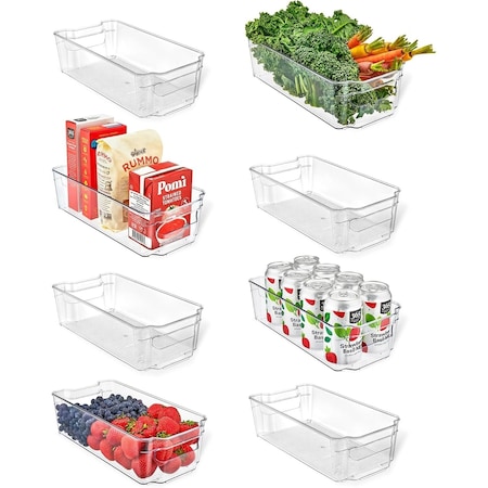 Lifemaster Multi-Purpose Refrigerator Bins, Stackable Organizer with Grip Handles, 8PK LMFRD88G