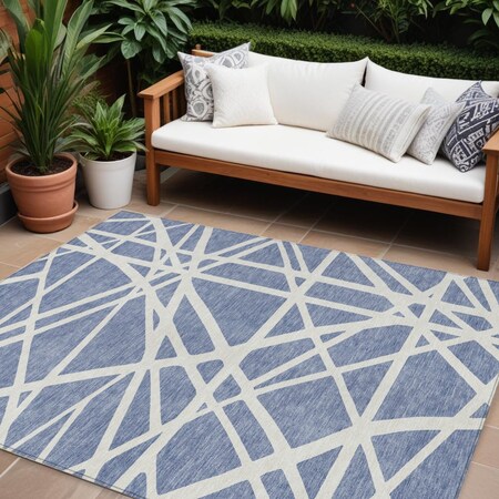 Homeroots 10' X 14' Denim Blue And Ivory Geometric Washable Indoor Outdoor Area Rug 600443