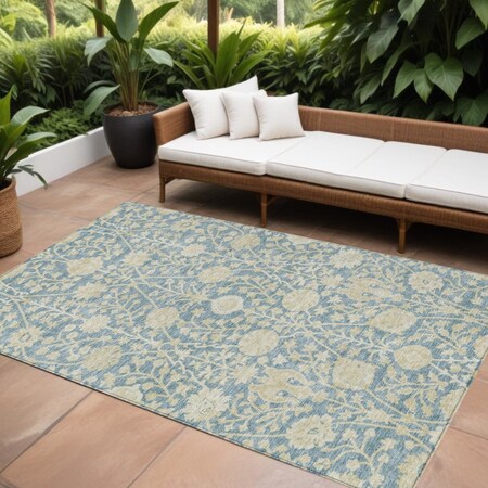 Homeroots 9' X 12' Sky Blue And Beige Floral Washable Indoor Outdoor Area Rug 603453