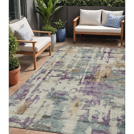 Homeroots 5' X 8' Linen Purple And Gold Abstract Washable Indoor Outdoor Area Rug 630868
