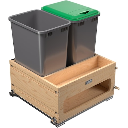 Revashelf Waste Pullout 50QT Double Wood FE Soft-Close w/ Silver Bins 4WCWM-2450DMSC-2