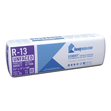 Knauf R-13 Kraft Faced Fiberglass Roll Insulation, bundle of 5 bags, covers 656.25SF, 5PK 505911