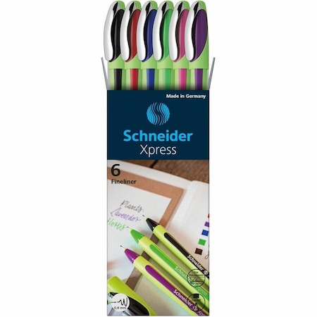 Schneider Xpress Fineliner Pen, 0.8 mm Fine Pen Point, Assorted Ink, Rubberized Barrel, Fiber Tip, 6 /, 20PK 190086