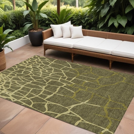 Homeroots 9' X 12' Olive Green And Dark Green Abstract Washable Indoor Outdoor Area Rug 601156