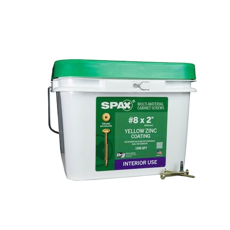 Spax #8 x 2 in Interior Cabinet Wood Screws Construction Wafer Head T-Star Plus Bulk Pail, 1500PK 3281020400500