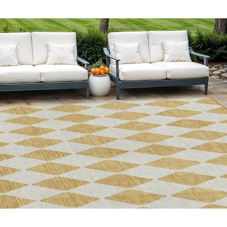Homeroots 8' X 10' Gold And Light Brown Geometric Washable Indoor Outdoor Area Rug 577040