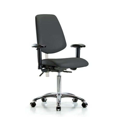 Blue Ridge Ergonomics Clean Room Chair Vin Med Ben Chair, Med, Bk, Gry, CL100, Adjustable Arms, 22" to 29" Height, Vinyl BR-NCR-VMBCH-MB-CR-T1-A1-NF-CC-8605