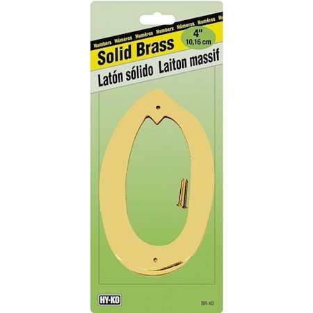 Hy-Ko House Number, Character: 0, 4 in H Character, 2-1/2 in W Character, Brass Character, Solid Brass BR-40/0