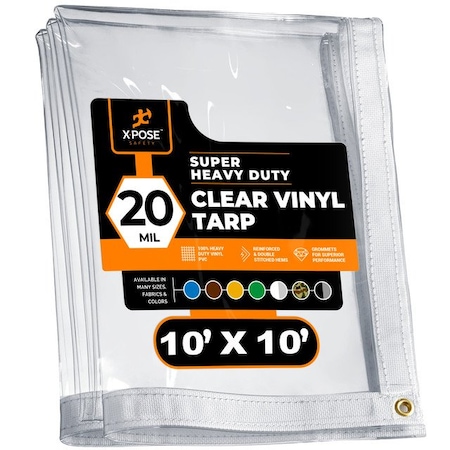 Xpose Safety Heavy Duty Tarp, 10 ft x 10 ft, 20 Mil, Clear, Vinyl CVT20-1010-X