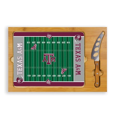 Picnic Time Family Of Brands NCAA Texas A&M Aggies Football Field Icon Glass Top Cutting Board & Knife Set 910-00-505-564-0