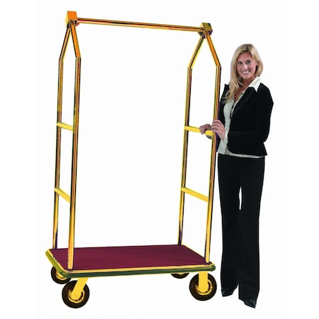 Aarco Bellman's Luggage Cart, 1 1/2'' Tube, Features Pneumatic Wheels, Brass, 42''Lx24''Wx72''H LC-2B-4P