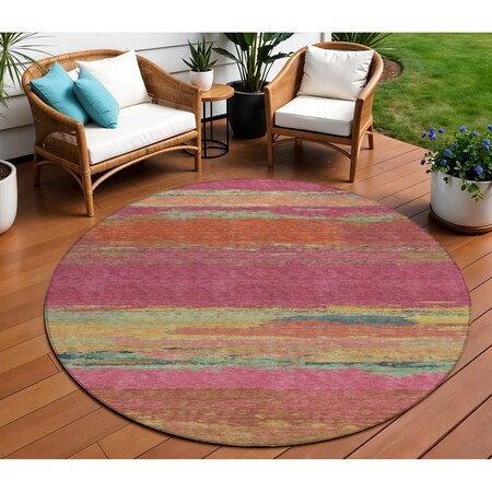 Homeroots 8' Blush Round Abstract Washable Indoor Outdoor Area Rug 608633