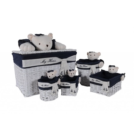 Homeroots Set of Five Blue And White Rattan Basket, 5PK 364163