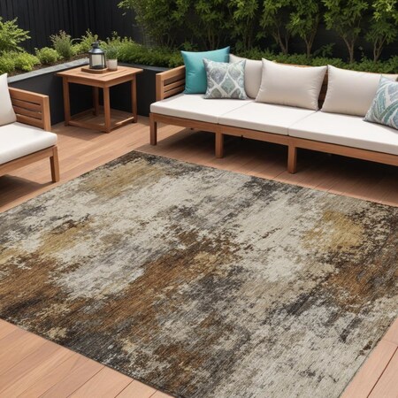 Homeroots 9' X 12' Brown And Beige Abstract Washable Indoor Outdoor Area Rug 630619