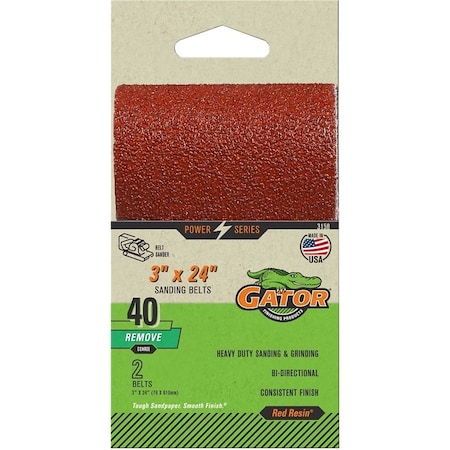Gator Sanding Belt, 3 in W, 24 in L, 40 Grit, Extra Coarse, Aluminum Oxide Abrasive 3158