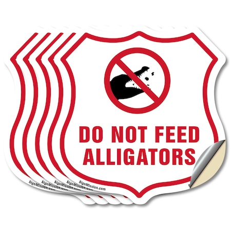 Signmission Alligator Warning Shield Sign Do Not Fee, 6 inch X 6 inch, Vinyl Decal, 5PK SHI-D-5PACK-6-355