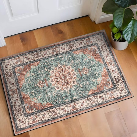 World Rug Gallery Traditional Oriental Medallion Washable Non Slip Area Rug 2 ft x 3 ft Multi WR84MULTI2X3