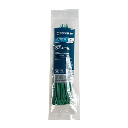 Ironcube Works Cable Tie, 8 in L, Green, Nylon, 75 lb Strength, 20 PK NL-5X200-20G