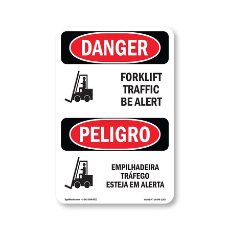 Signmission Safety Sign, OSHA Danger, 10" Height, Rigid Plastic, Forklift Traffic Bilingual, P-VPR-1265 OS-DS-P-710-VPR-1265